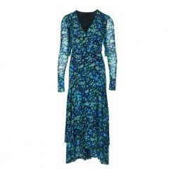 Ganni Floral Print Wrap Dress Blue