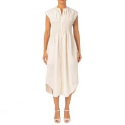 Cathrine Hammel Poplin Smocked Sleeveless Dress Beige