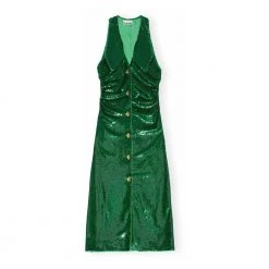 Ganni Sequinned Maxi Dress Green