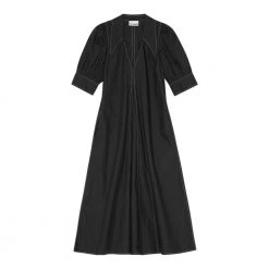 Ganni Dress Poplin V-neck Maxi Black