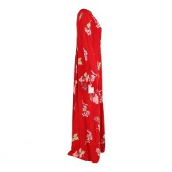 Diane Von Furstenberg Maxi Mandarin Dress In Red Floral Silk Red