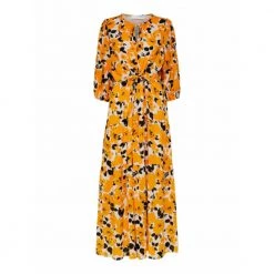 Mønster Selected Femme Slfeunice 3/4 Maxi Dress B Kjole Yellow