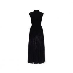 Alaïa High-Neck Twisted Long Dress Black