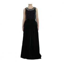 Dolce & Gabbana Velvet Crystal Long Maxi Dress Green