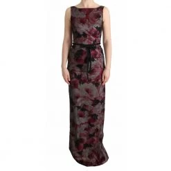 Dolce & Gabbana Roses Silk Stretch Sheath Long Dress Red