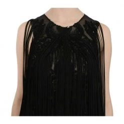 John Richmond Silk Beaded Sequined Sheer Dress Black