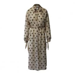 Nanushka Zahara Polka-Dot Print Flared Chiffon Dress Beige