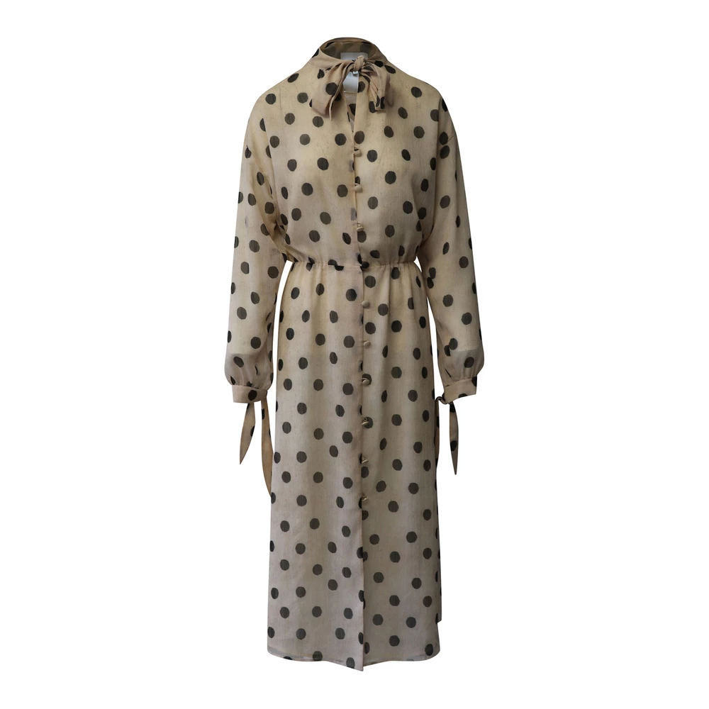 Nanushka Zahara Polka-Dot Print Flared Chiffon Dress Beige 1 Nanushka Zahara Polka-Dot Print Flared Chiffon Dress Beige