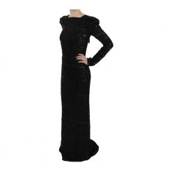 John Richmond Silk Full Length Sequined Gown Dress Black