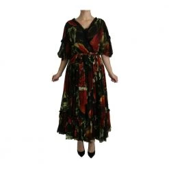 Dolce & Gabbana Floral Roses Pleated Maxi Black