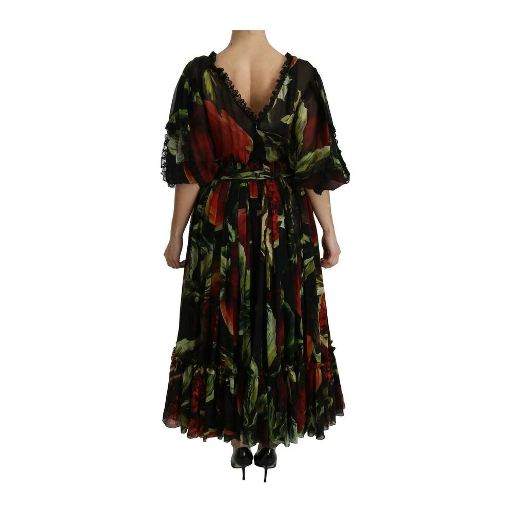 Dolce & Gabbana Floral Roses Pleated Maxi Black 2 Dolce & Gabbana Floral Roses Pleated Maxi Black - Bilde 2