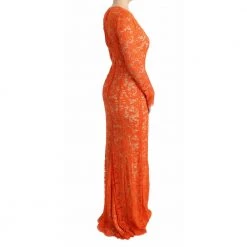 Dolce & Gabbana Floral Ricamo Sheath Long Dress Orange