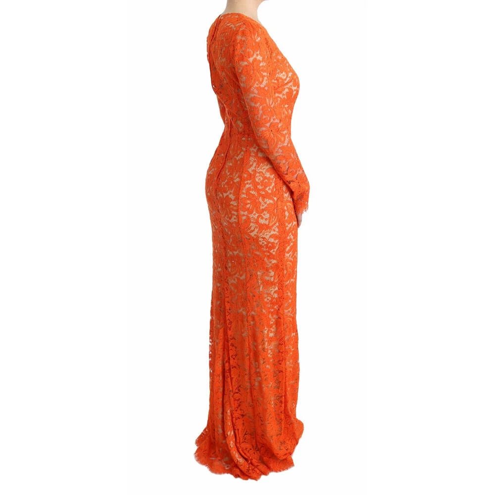 Dolce & Gabbana Floral Ricamo Sheath Long Dress Orange 1 Dolce & Gabbana Floral Ricamo Sheath Long Dress Orange