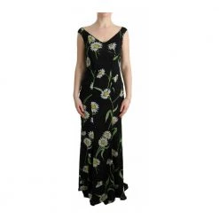 Dolce & Gabbana Sunflower Silk Stretch Sheath Dress Black
