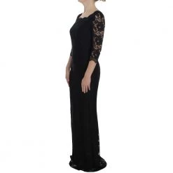 Dolce & Gabbana Floral Lace Long Ball Maxi Dress Black