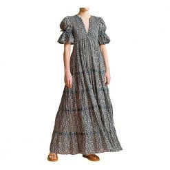 Mønster By Timo Twisted Maxi Dress-Elephant Blue Kjoler Green