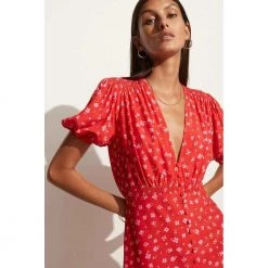 Rød Faithfull The Brand Bellavista Midi Dress Kjole Red -Tilbud miinto Butikk unnamed file 291