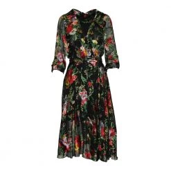Alice + Olivia Abney Floral Print Wrap Dress Black