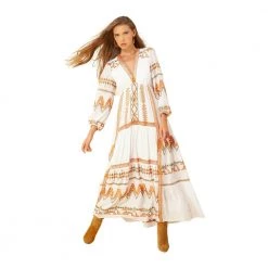 Multifarget Hale Bob Olive Fallin Long Dress W Embrodery Kjoler White