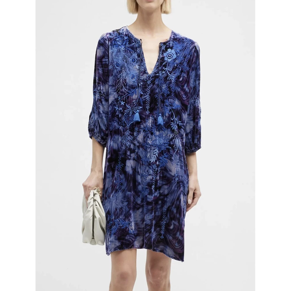 Blå Johnny Was Azure Velvet Relaxed Dress Kjole Blue 2 Blå Johnny Was Azure Velvet Relaxed Dress Kjole Blue - Bilde 2