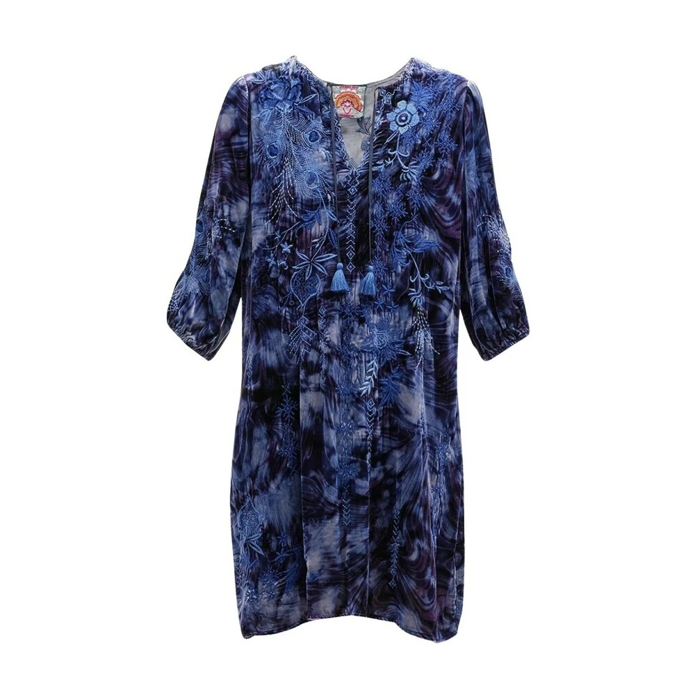 Blå Johnny Was Azure Velvet Relaxed Dress Kjole Blue 3 Blå Johnny Was Azure Velvet Relaxed Dress Kjole Blue - Bilde 3