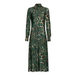 PINKO Long Shirt Dress With Dotted Damouflage Green