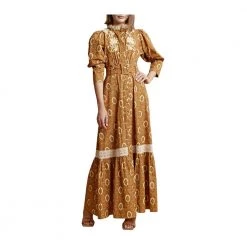 BY TIMO Winter Cotton Belted Maxi Dress-Paisley Brown