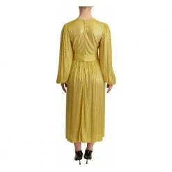 Dolce & Gabbana Crystal Mesh Pleated Maxi Dress Yellow